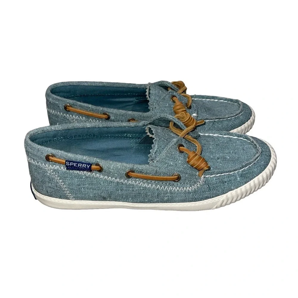 Paul Sperry Chambray Teal Blue Casual Boat Shoes Women's Size 8 M